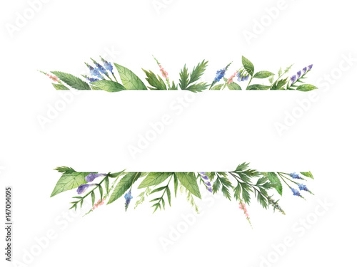 Watercolor hand painted banner with herbs and spices.