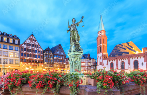 old town with the Justitia statue in Frankfurt