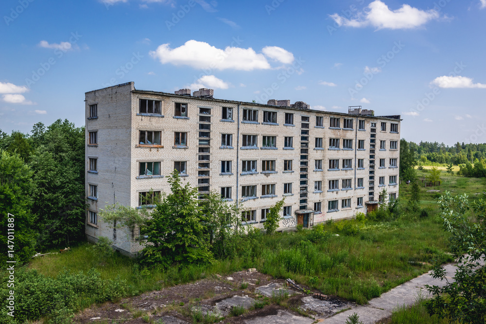 Residential building in Skrunda ghost town, former USSR military base in Lativa