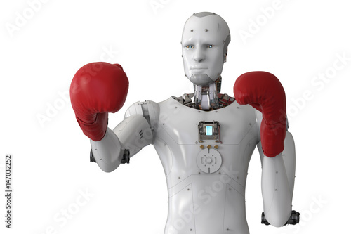 android robot wearing red boxing gloves