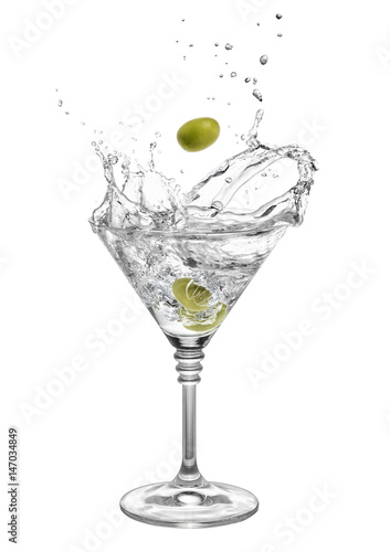 martini with olives and splashes photo