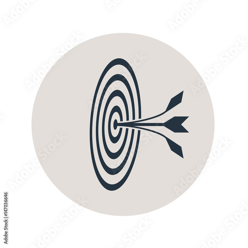 Icono plano diana con flecha separada en circulo gris
