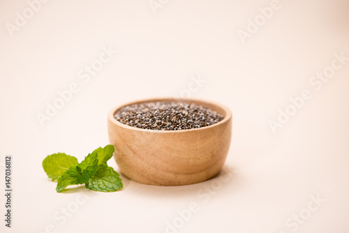 Close-up of raw  unprocessed  dried black chia seeds