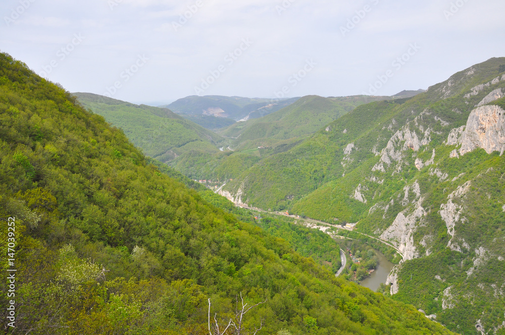 Naklejka premium Panoramic view on meanders of Morava river from Ovcar, Serbia.