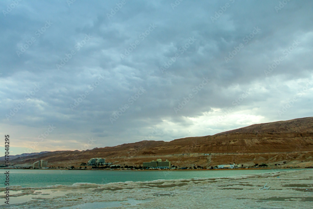 View of the Dead Sea crystalline salt formations