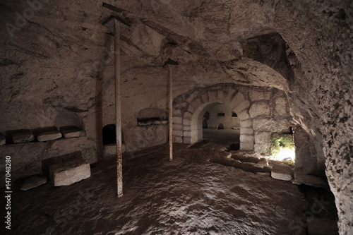 Ancient Jewish tombs in caves of ruins of the Old City Beit She arim  Israel