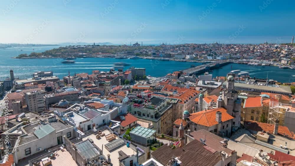 The view from Galata Tower to Galata Bridge timelapse Golden Horn, Istanbul, Turkey The view from Galata Tower to Galata Bridge timelapse Golden Horn, Istanbul, Turkey