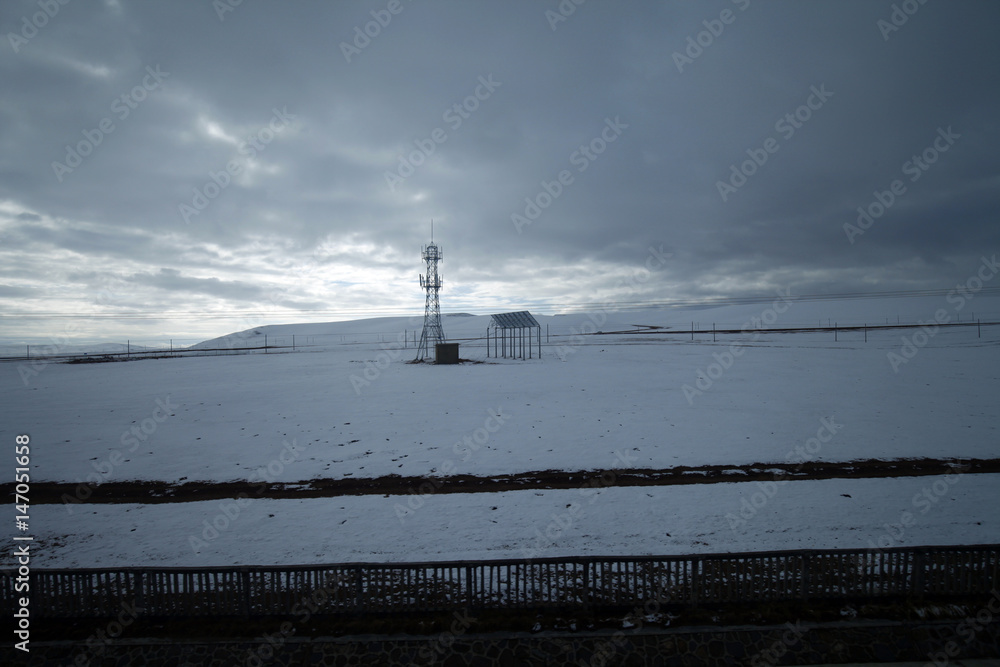 Fototapeta premium Snow mountain landscape of the grasslands
