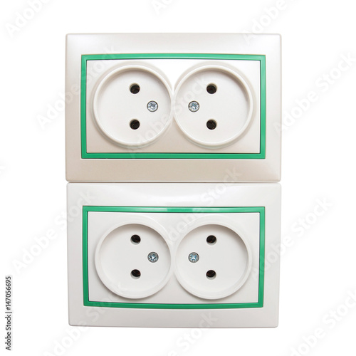 Two double electrical outlets isolated on white background. Flat lay, top view