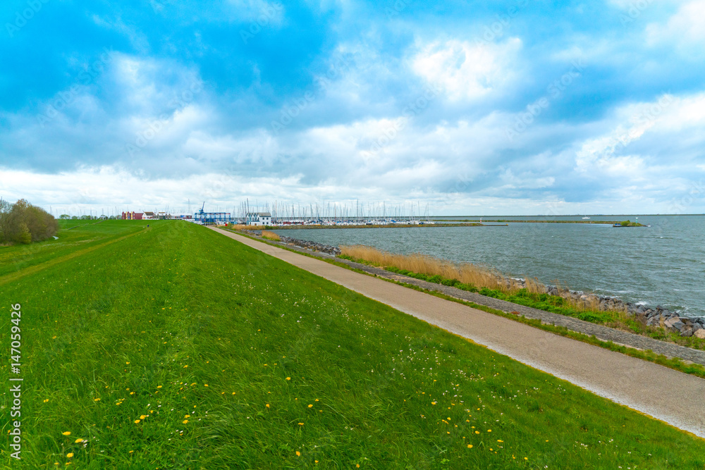 Lelystad, The Netherlands, April 23, 2013: Far away view of the Lelystad pleasure boat harbor of Flevo Marina at the IJselmeer