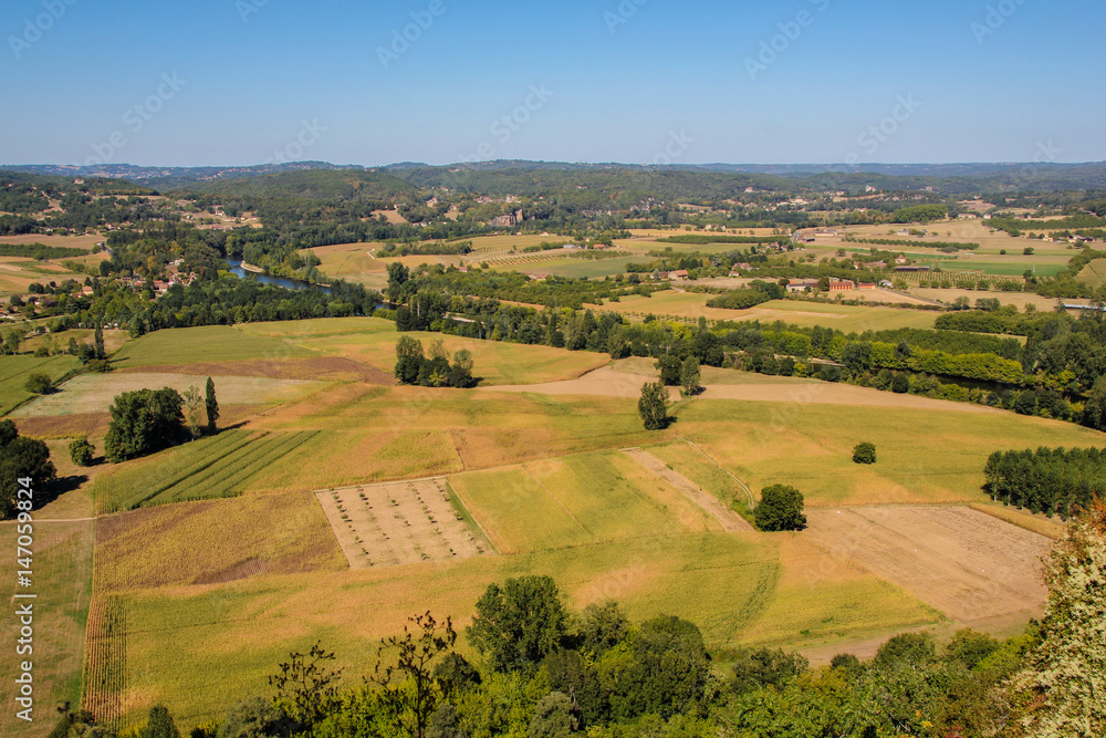 Fototapeta premium High stand view on the countryside of the French Dordogne in the South of France stand view on the countryside of the French Dordogne in the South of France