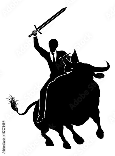 Businessman Riding Bull Con...