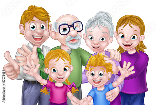Cartoon Kids Parents and Grandparents