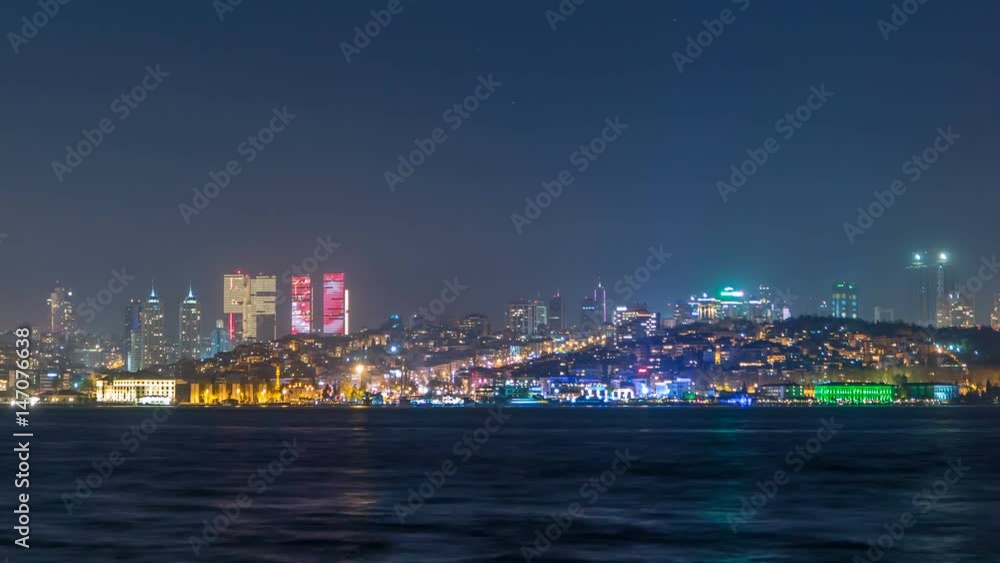 Night timelapse view of besiktas district in istanbul taken from asian part of the city. Night timelapse view of besiktas district in istanbul taken from asian part of the city.