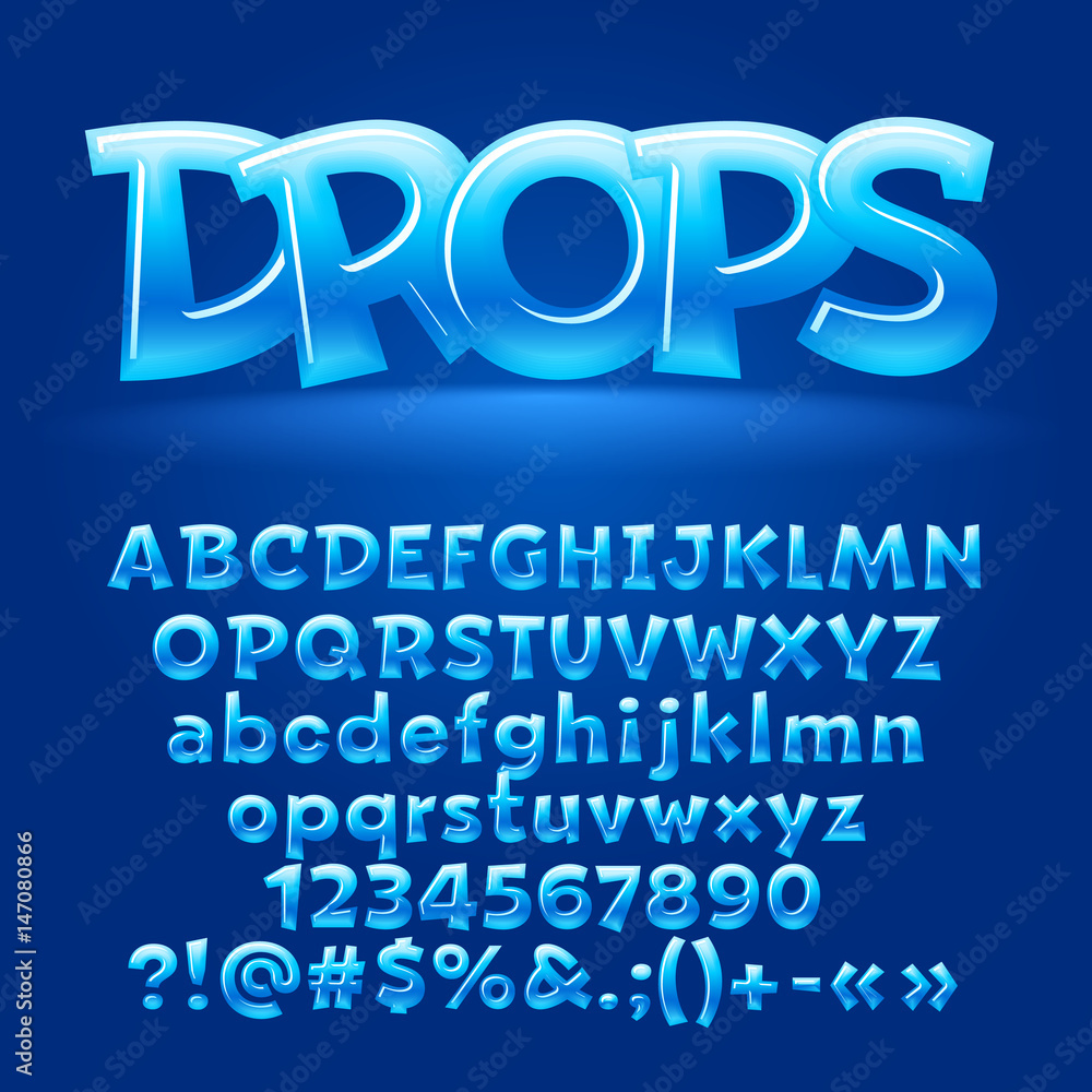Vector candy blue letters, symbols and numbers. Contains graphic style
