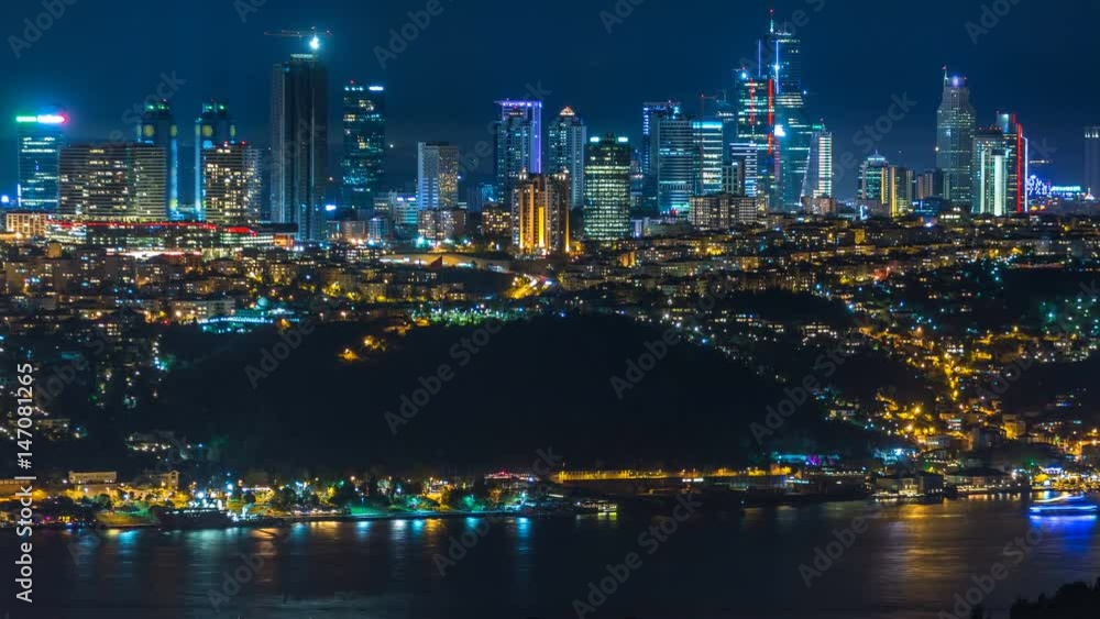 Night timelapse top view of besiktas district in istanbul taken from asian part of the city. Night timelapse top view of besiktas district in istanbul taken from asian part of the city.