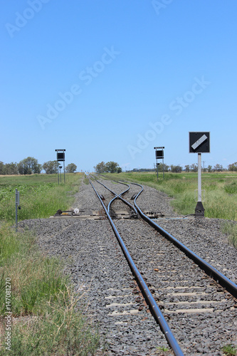 Railway junction in country with signs
