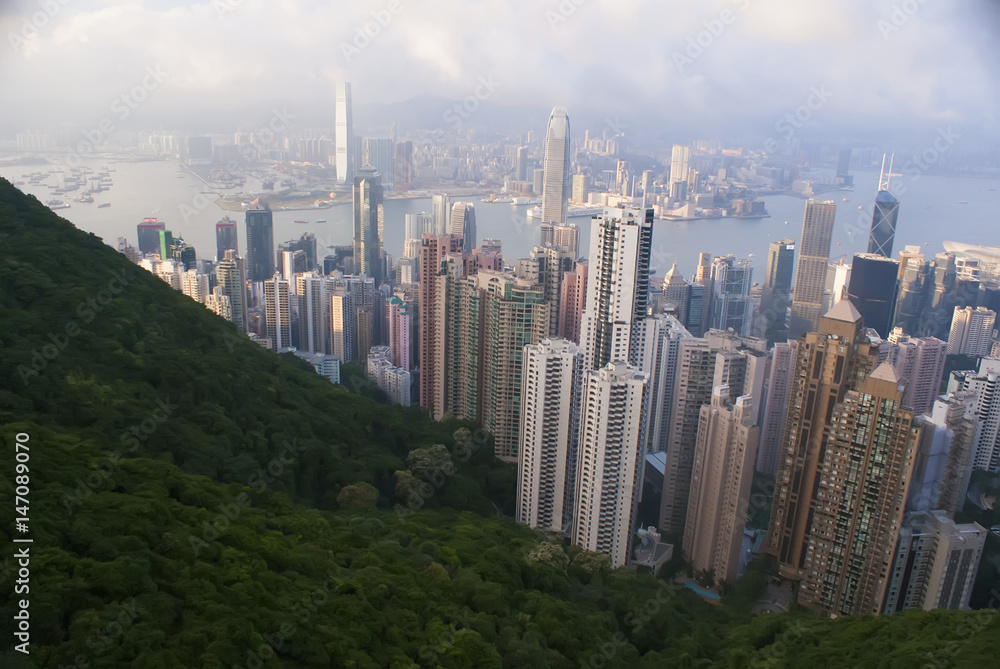 Hong Kong. The view from Victoria peak. Modern industrial city. The centre of Asia.