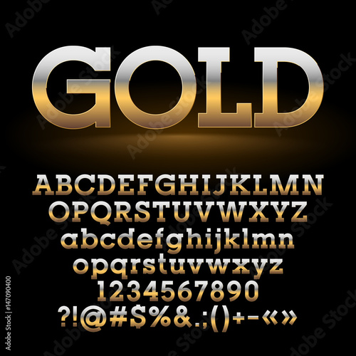 Vector strong set of golden alphabet letters, symbols, numbers. Contains graphic style