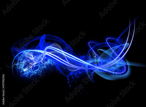 Neon Light Shape with Splash of Realistic Glowing Particles and Waves of Bright Lines - High-Resolution Elements Isolated on Black Background Easy to Apply to Your Design