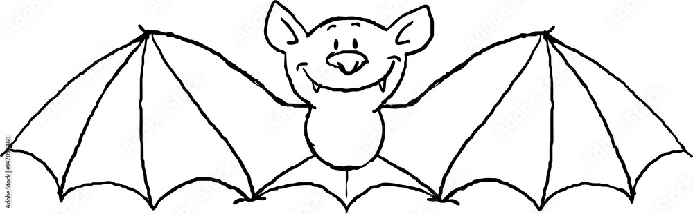 flying bat cartoon isolated on white - black and white vector illustration flying bat cartoon isolated on white - black and white vector illustration