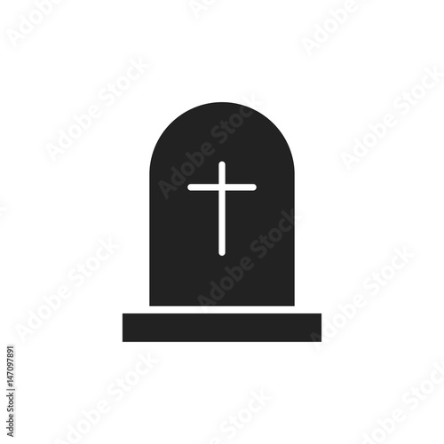 Halloween grave icon. Gravestone vector illustration. Rip tombstone flat icon.