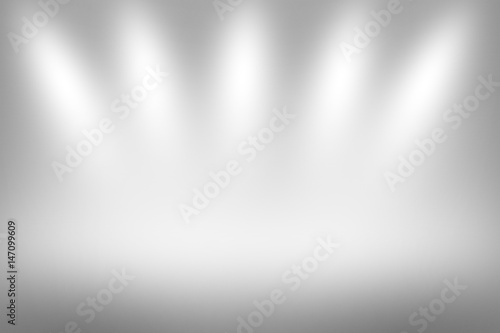 Product Showscase Spotlight on Foggy Background - Soft and Fuzzy Infinite White Floor - Light Scene for Modern Clean Minimalist Design, Widescreen in High Resolution photo