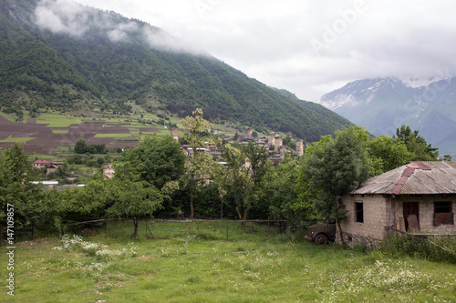 Mesti village in Caucasus mountains of Georgia