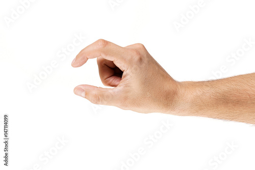 Dłoń wykonująca gest na białym tle