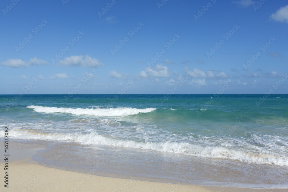 Beach scene Antigua, showing sand, sea and blue sky Beach scene Antigua, showing sand, sea and blue sky