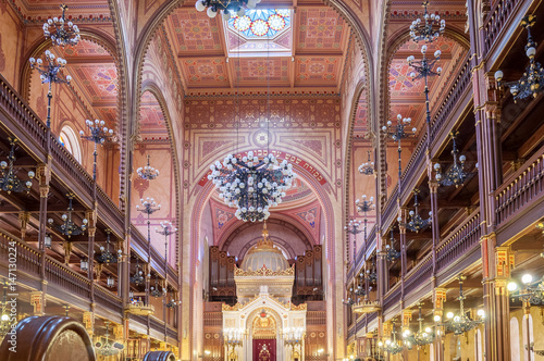 Photography Interior of the Great Synagogue or Tabakgasse Synagogue in Budapest, Hungary