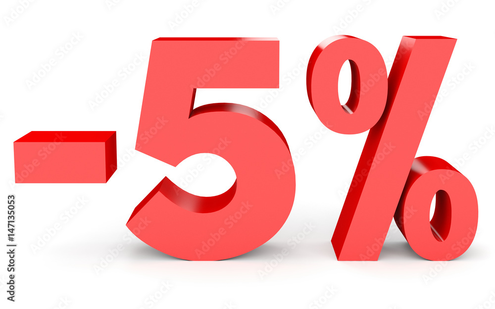 Minus five percent. Discount 5 %. Minus five percent. Discount 5 %.
