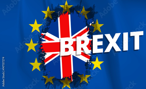 Brexit referendum UK (United Kingdom or Great Britain) withdrawal from EU (European Union). The flag of UK and EU concept design to Brexit. Vote for United Kingdom exit concept