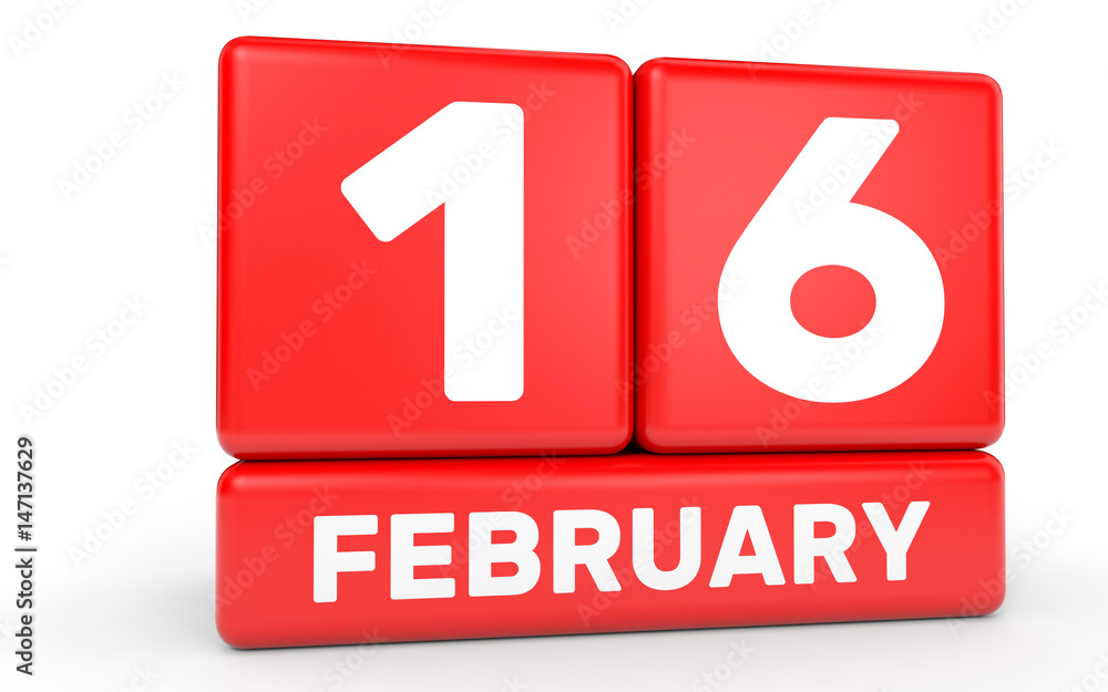 Fototapeta premium February 16. Calendar on white background.