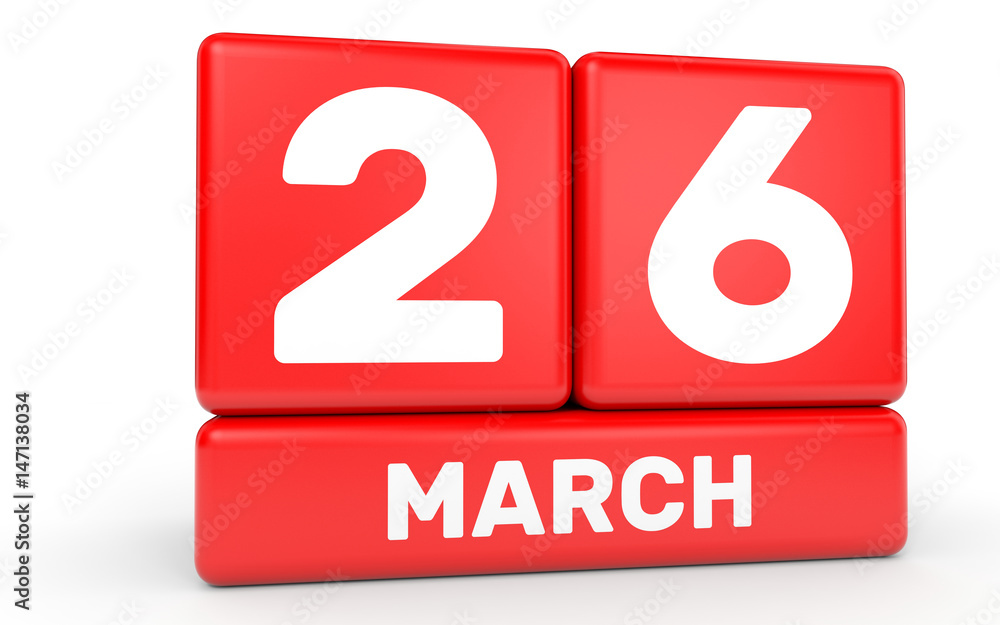 March 26. Calendar on white background. March 26. Calendar on white background.