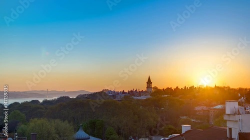 Sunrise at the Istanbul from top with Bosphorus Bridge and Topkapi Palace Museum timelapse - Istanbul - Turkey photo