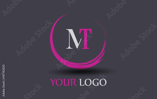 MT Letter Logo Circular Purple Splash Brush Concept. photo