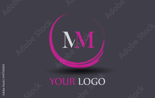 MM Letter Logo Circular Purple Splash Brush Concept. photo