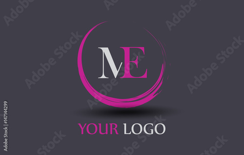 ME Letter Logo Circular Purple Splash Brush Concept.