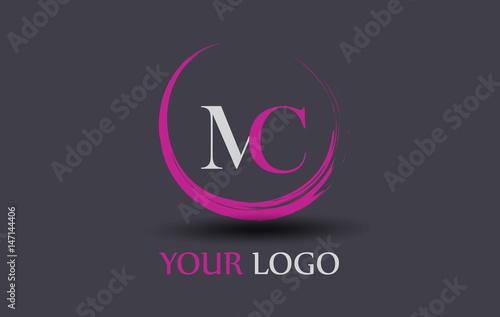 MC Letter Logo Circular Purple Splash Brush Concept.