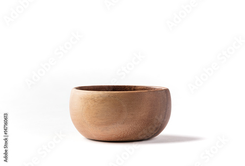 Side view of acacia wood bowl for ideal for fruits and salads on a white background