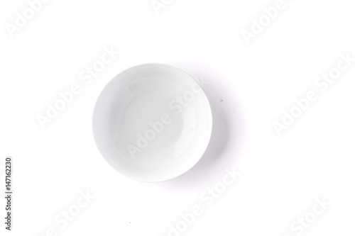 White salad bowl top view on a white background
