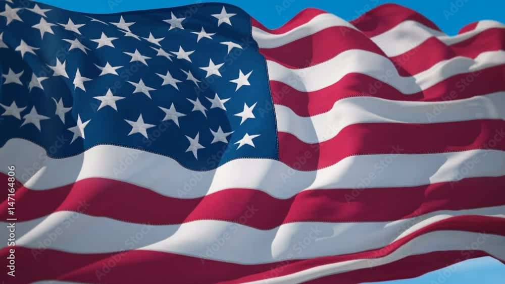USA flag waving in the wind highly detailed fabric texture perfect background animation shots seamless looping. flag of usa waving on rising sun USA flag waving in the wind highly detailed fabric texture perfect background animation shots seamless looping. flag of usa waving on rising sun