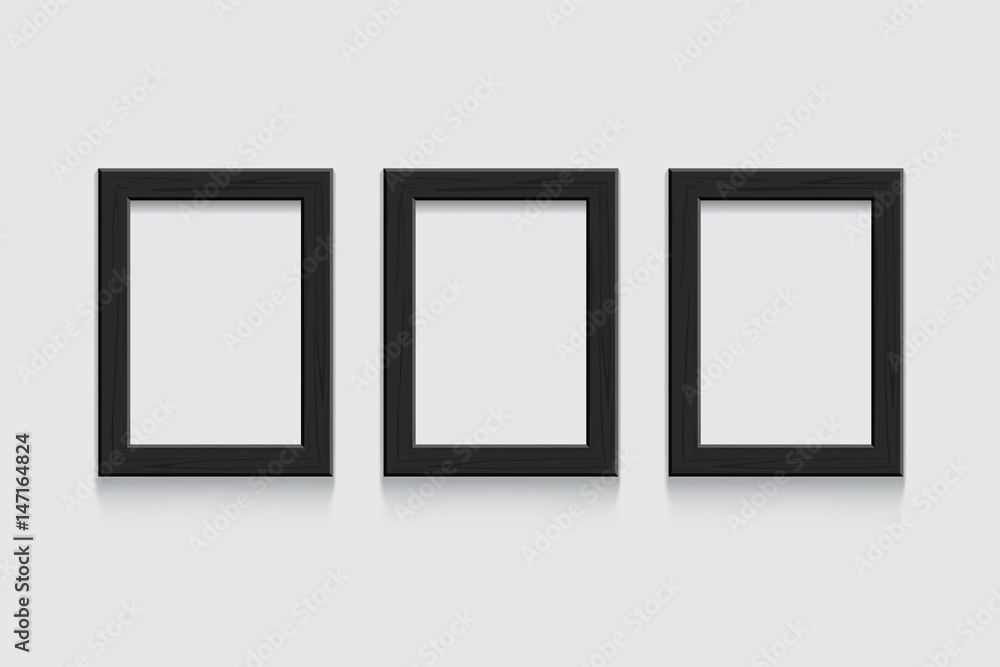 Black wooden picture or photo frames isolated on grey background. Vector illustration. Black wooden picture or photo frames isolated on grey background. Vector illustration.