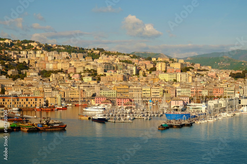 Fototapeta Naklejka Na Ścianę i Meble -  View on the port and the architecture of Genoa, Italy.