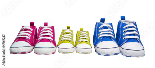 Sneakers Gumshoes, Baby Color Sport Shoes, Children Fashion Footwear for Kids, white isolated with clipping path