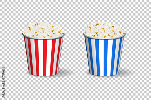 Popcorn red and blue buckets isolated on transparent background.