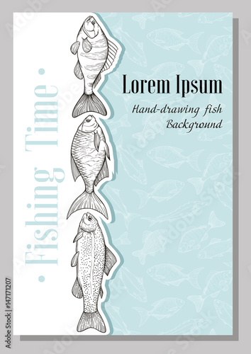 Vector flyer with linear silhouettes of fish