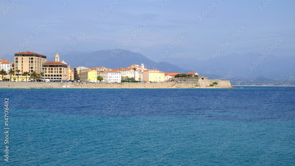 Ajaccio cityscape and view on the sea on the island Corsica, France.