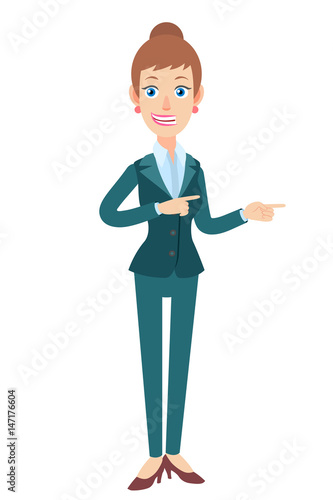 Businesswoman showing something beside of her